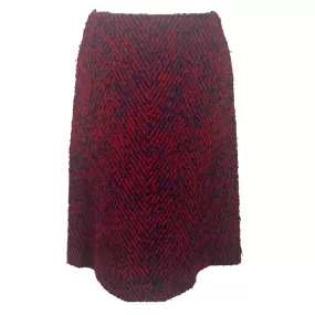 Chanel Red & Navy Chevron Tweed Midi Skirt XS/S