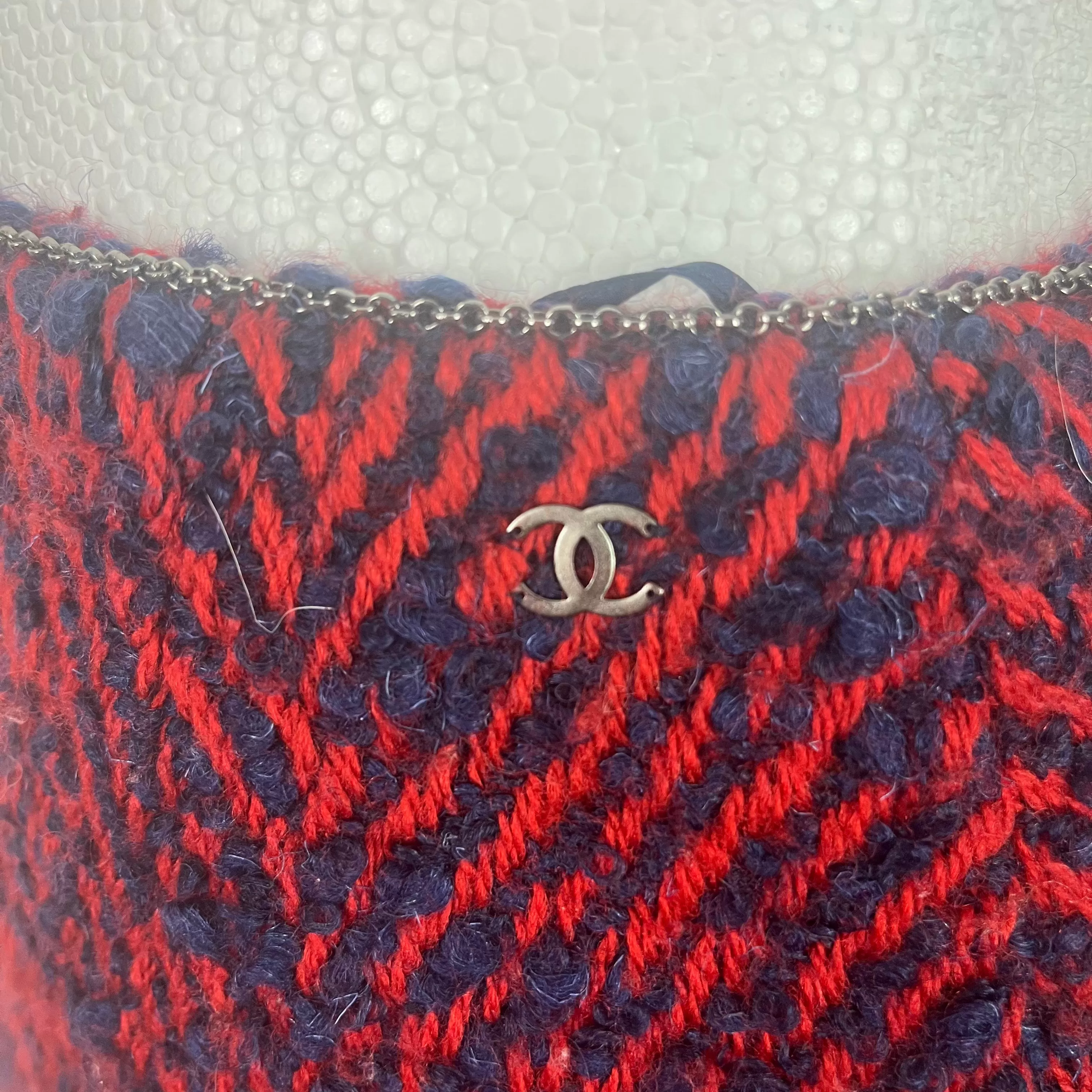 Chanel Red & Navy Chevron Tweed Midi Skirt XS/S