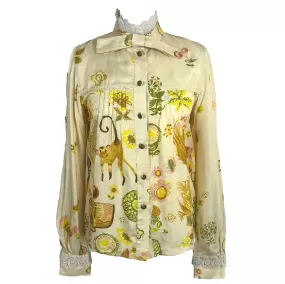 Chloe Deep Cream Animal Painting Silk Blouse M