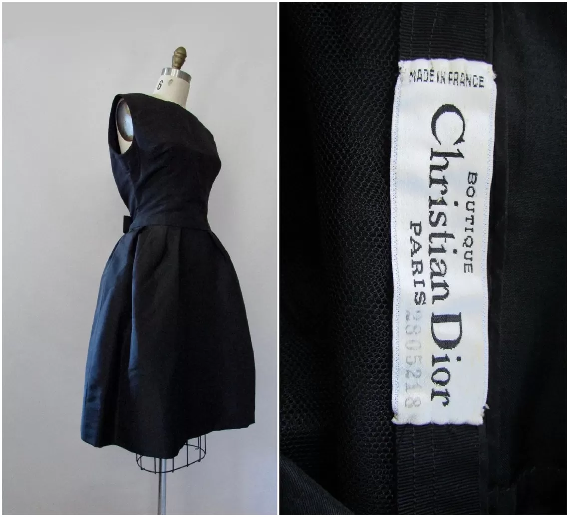 CHRISTIAN DIOR 50s Paris Boutique Little Black Dress, Small