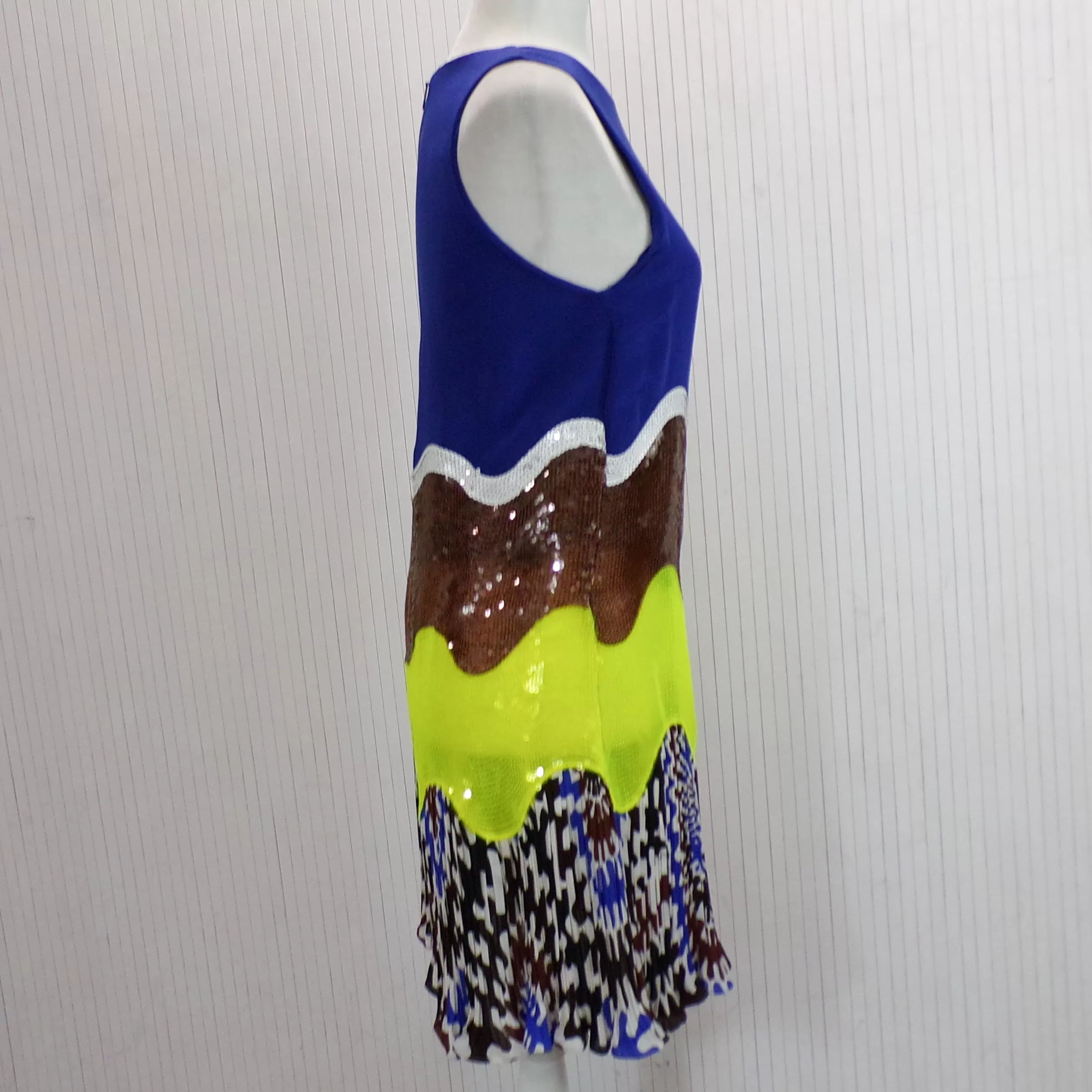 Emilio Pucci Brand New Cobalt, Lime & Chocolate Sequin Midi Dress XS