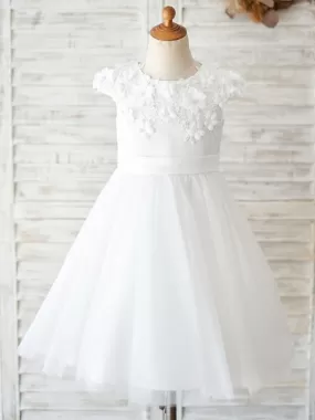 Flower Girl Dresses Jewel Neck Back Bow Beaded Party Dresses for Kids