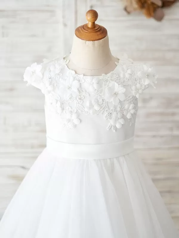 Flower Girl Dresses Jewel Neck Back Bow Beaded Party Dresses for Kids