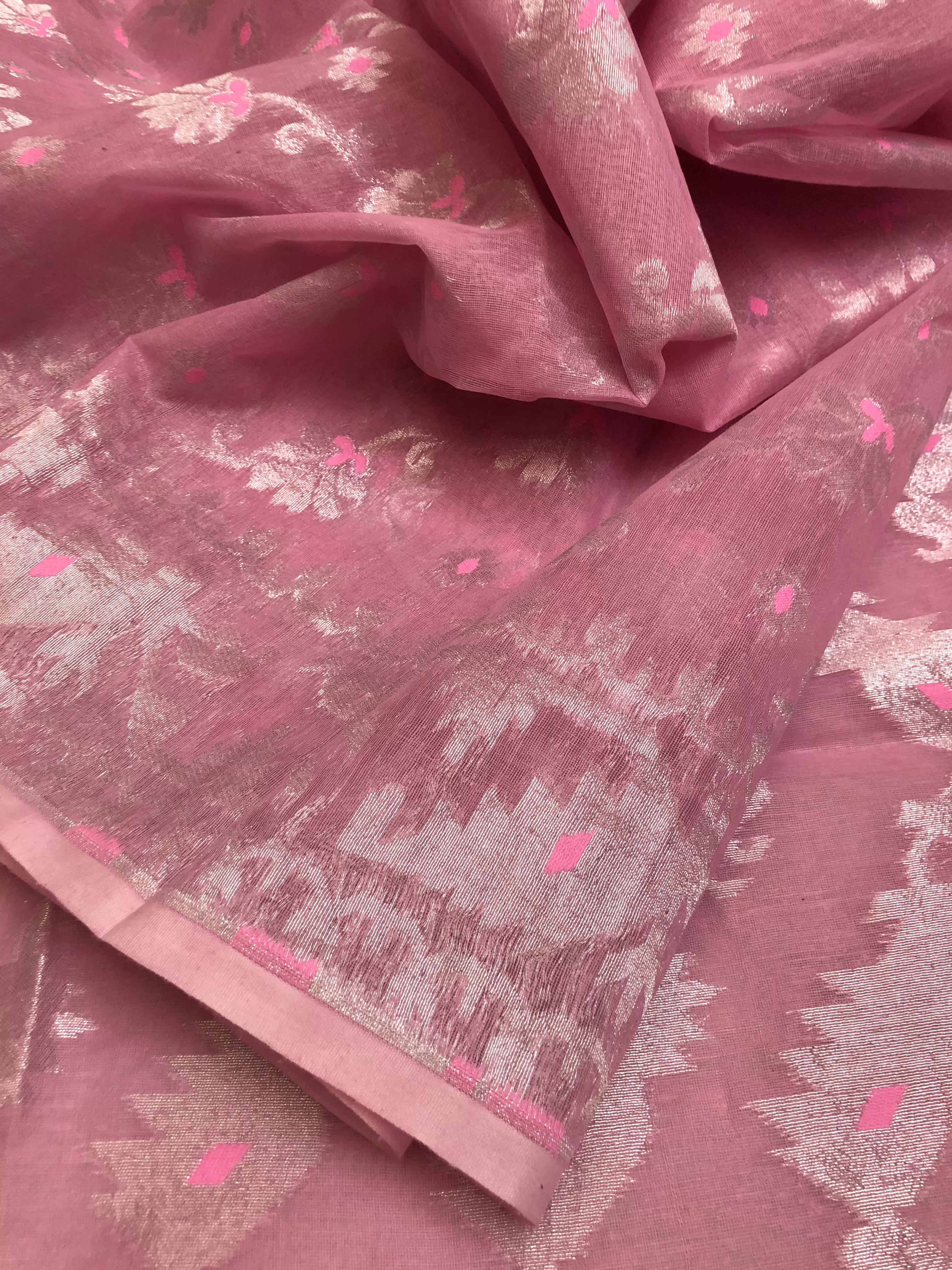 French Pink Color Jamdani Saree