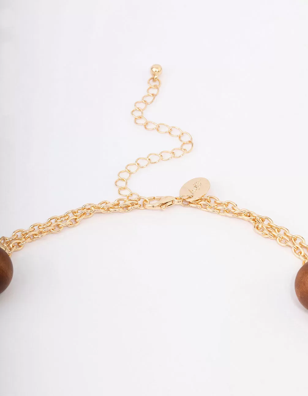 Gold Double Chain Beaded Necklace