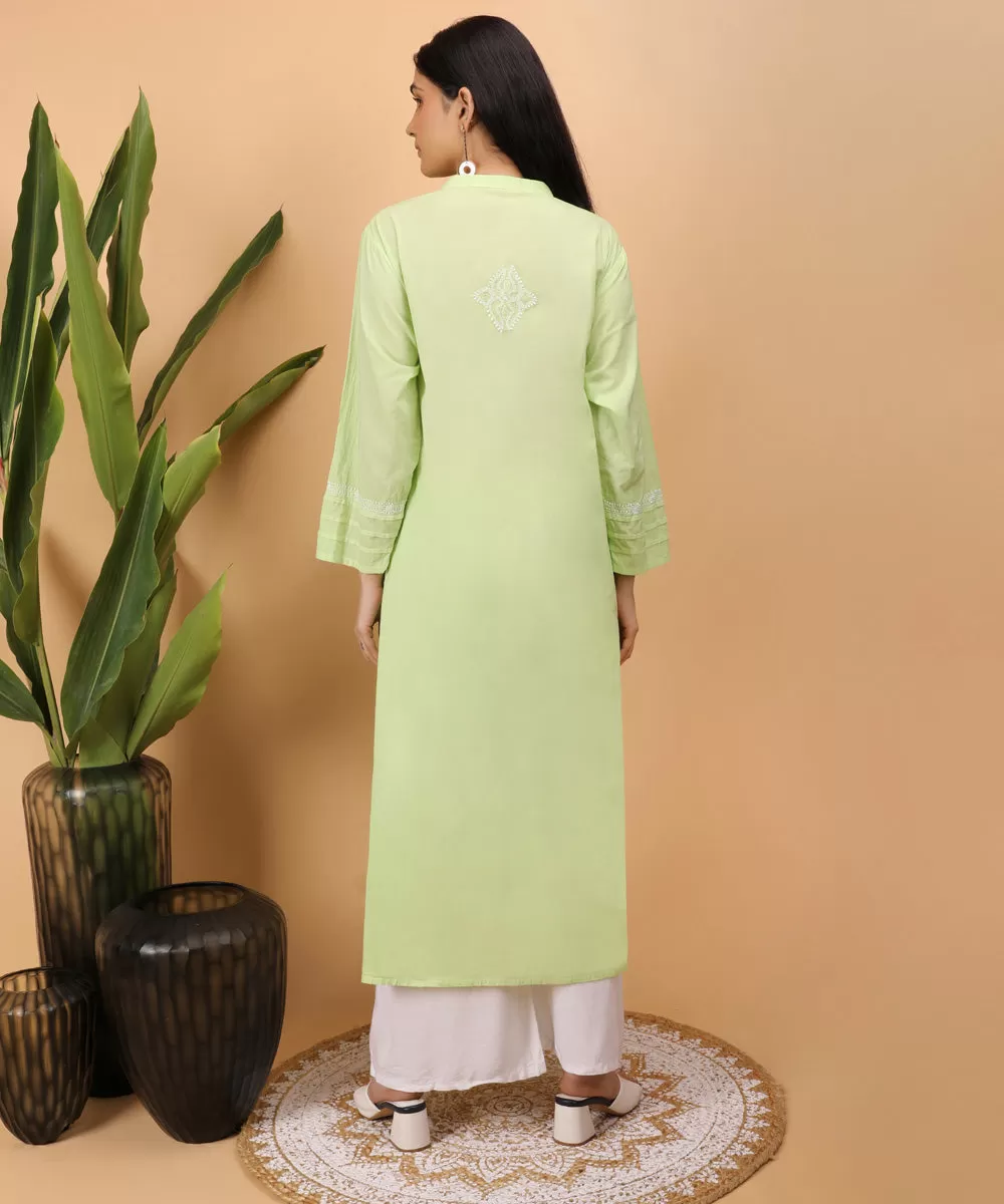 Green cotton hand embroidery cotton chikankari kurti