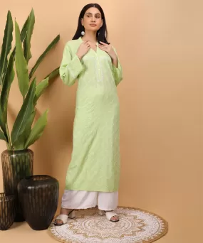 Green cotton hand embroidery cotton chikankari kurti