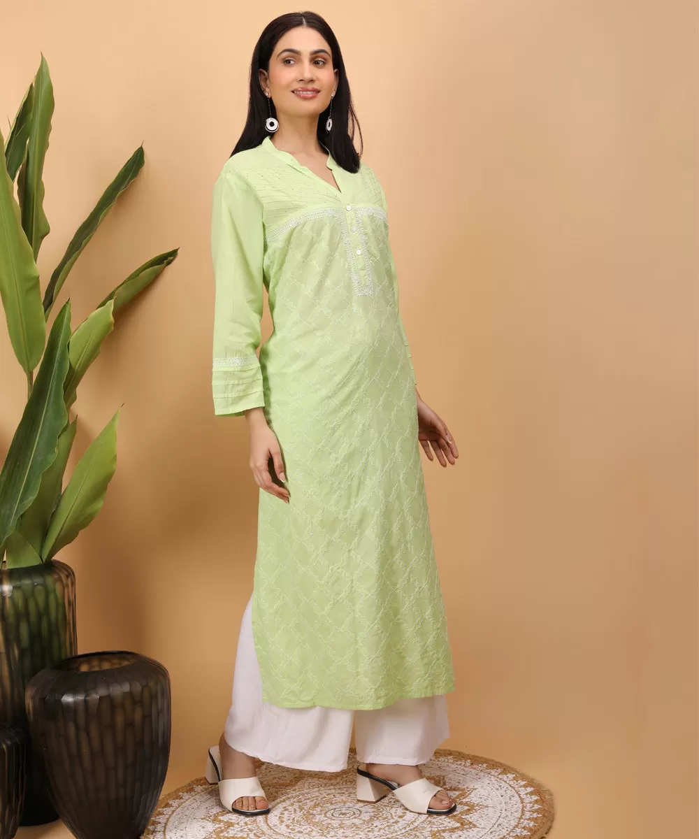 Green cotton hand embroidery cotton chikankari kurti