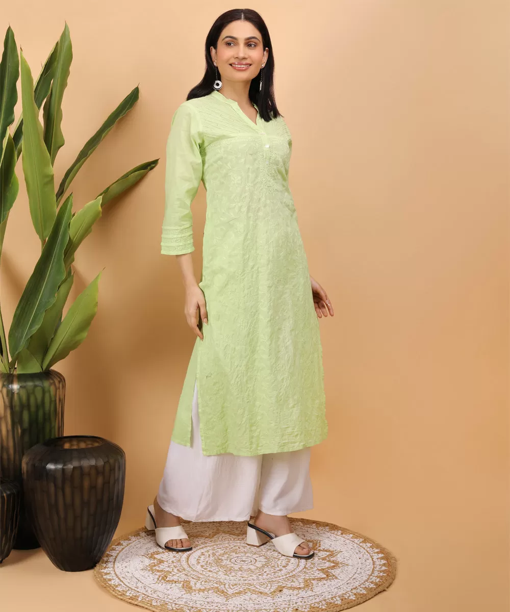 Green hand embroidery chikankari cotton kurti