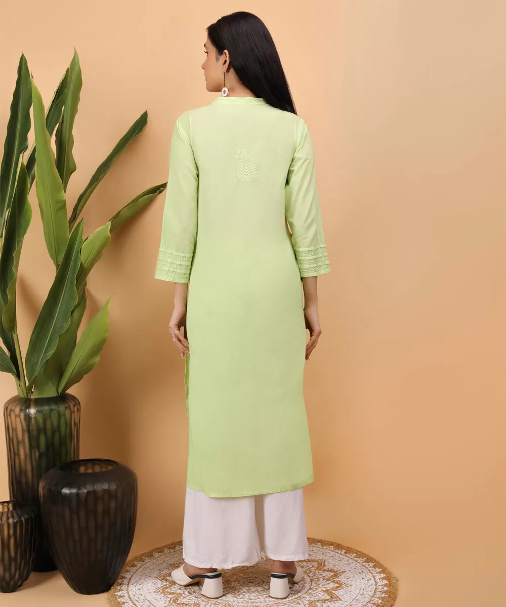 Green hand embroidery chikankari cotton kurti