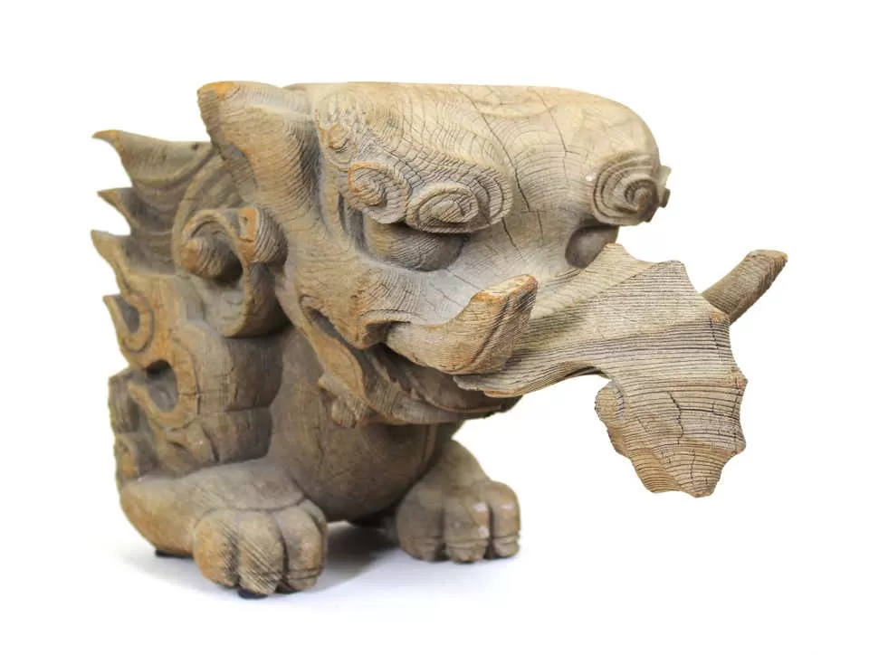 Japanese Momoyama Baku Figures in Carved Keyaki Wood