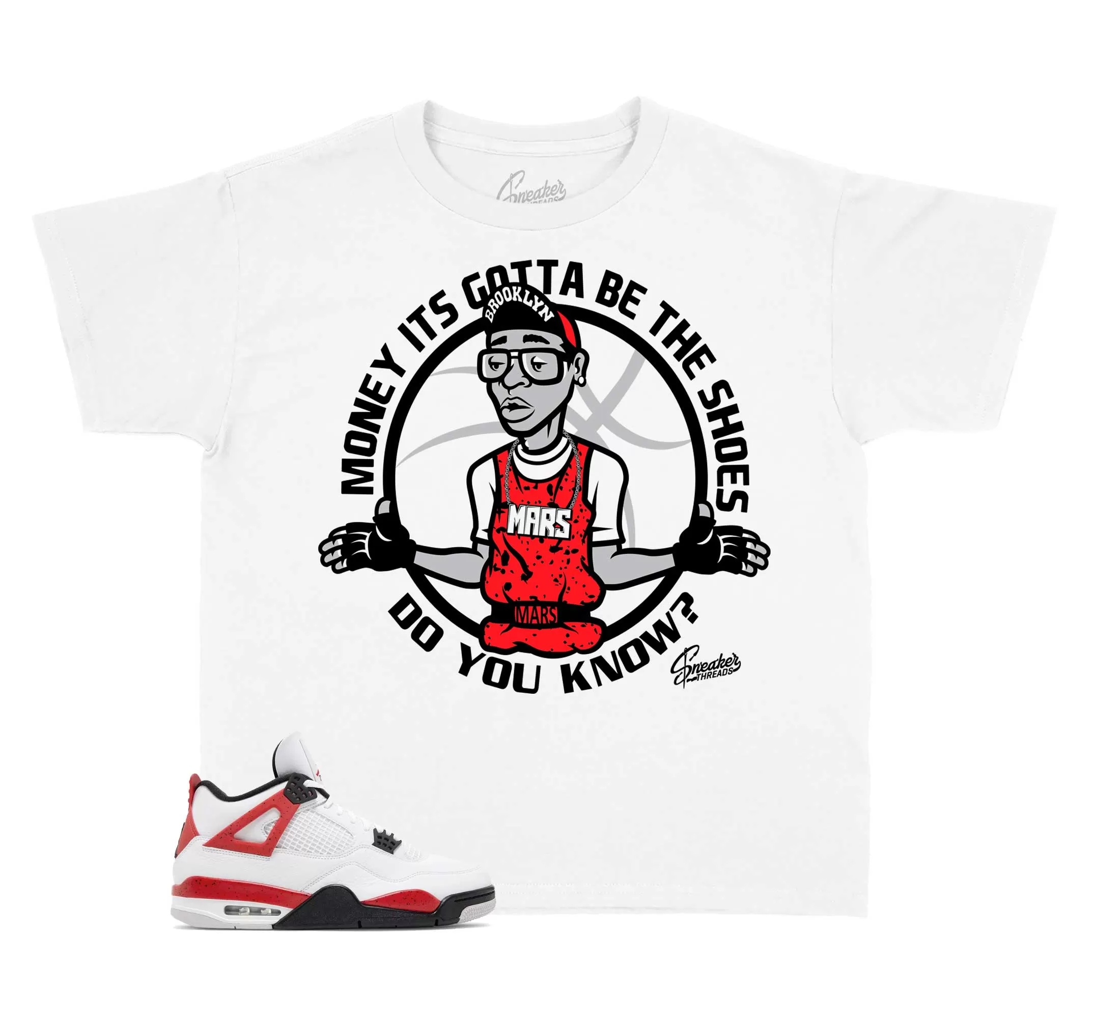 Kids Red Cement 4 Shirt - Gotta Be Shoes - White