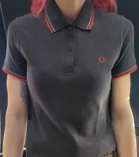 LADIES MADE IN ENGLAND CHARCOAL MARBLE FRED PERRY SHIRT