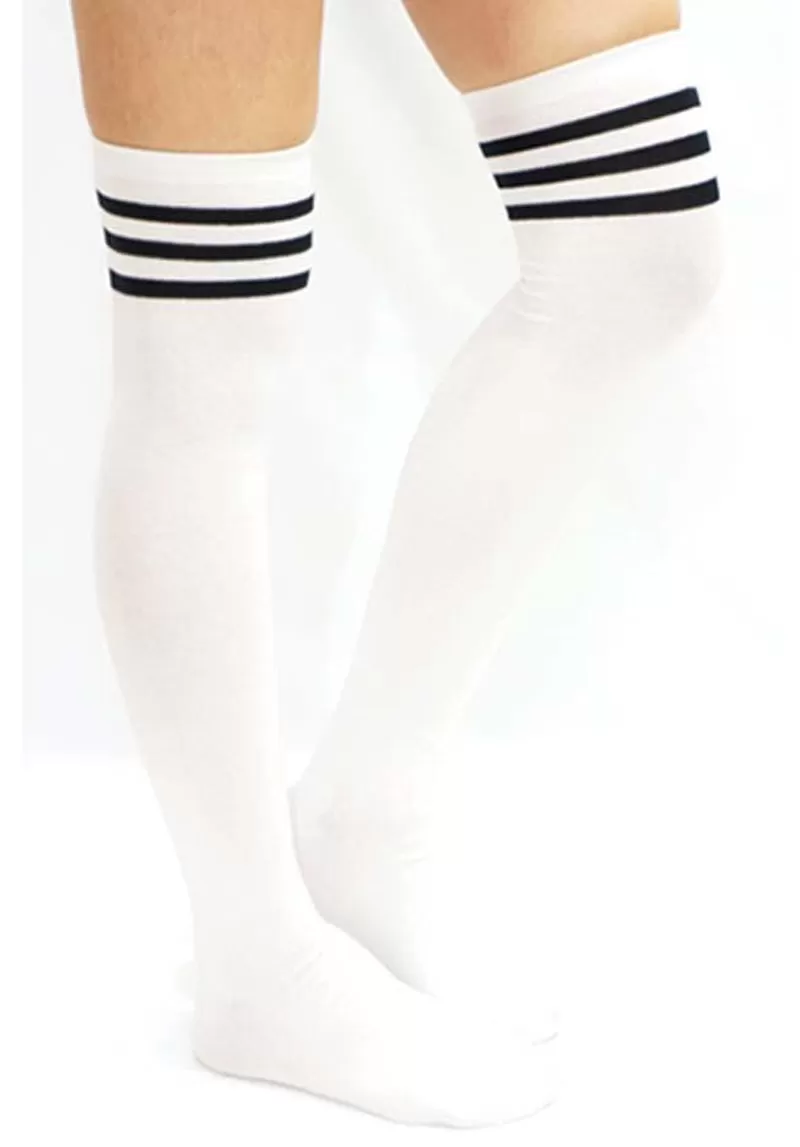 Lunalae Thigh High Socks - White/Black