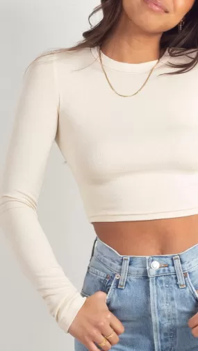 Micro Rib Cropped LS - Light Khaki