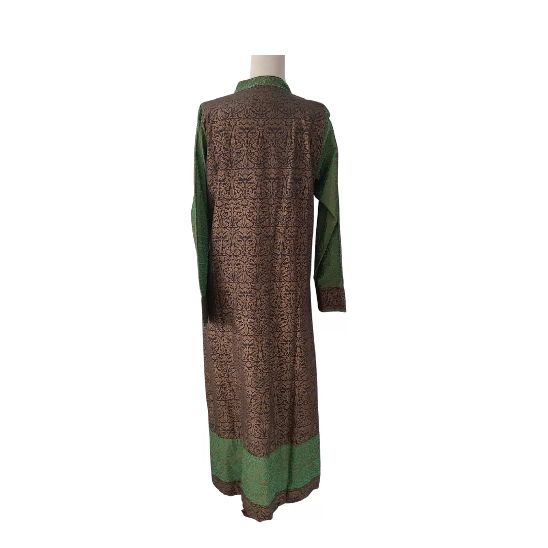 Nida Azwer Brown & Green Embroiderd & Screen Print Kurta | Pre Loved |