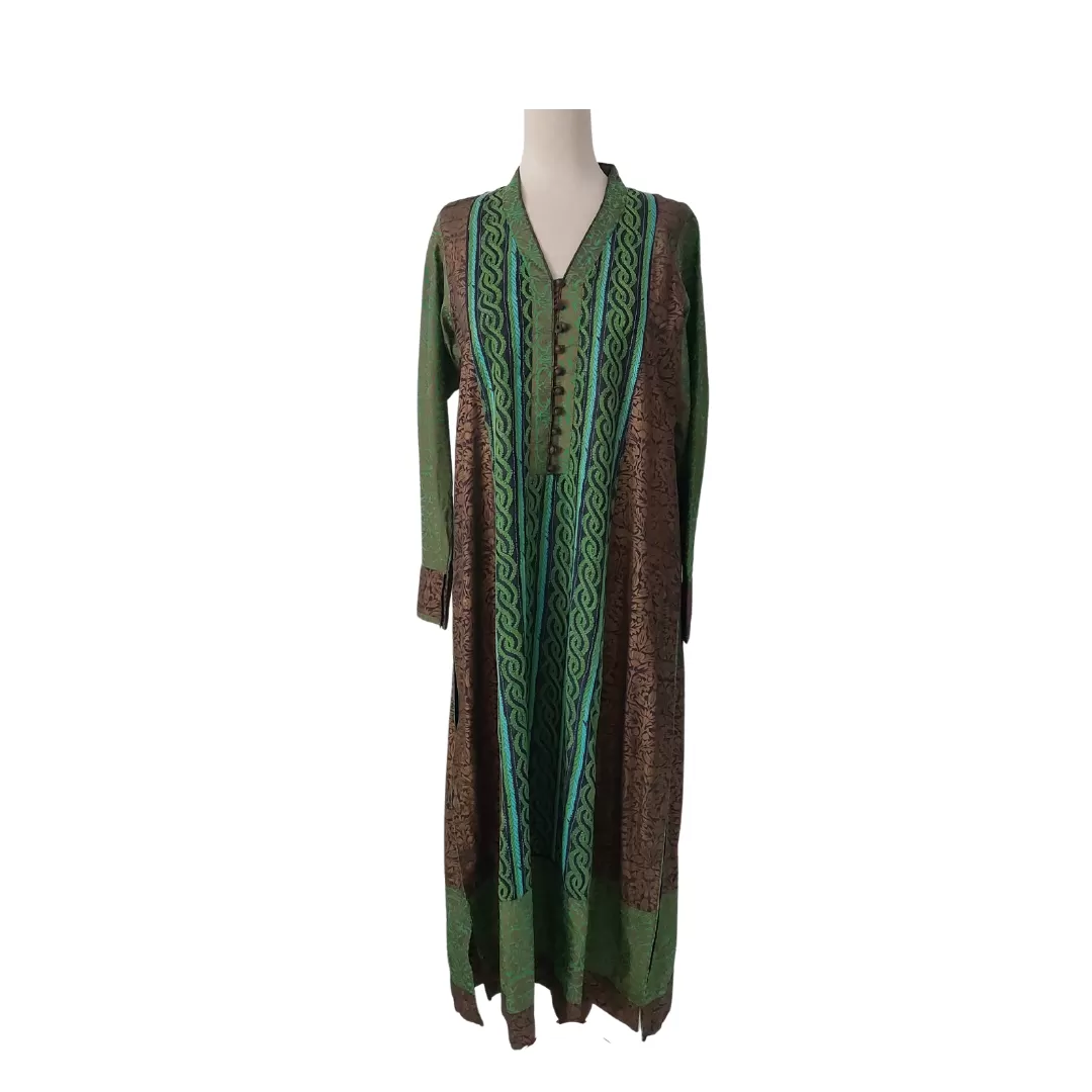 Nida Azwer Brown & Green Embroiderd & Screen Print Kurta | Pre Loved |