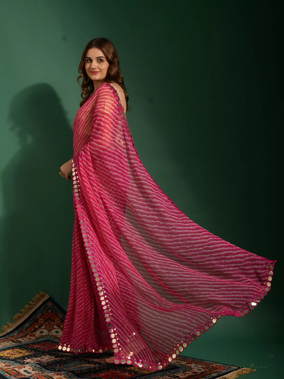 Odette Women Pink Chiffon Designer Saree With Unstitched Blouse