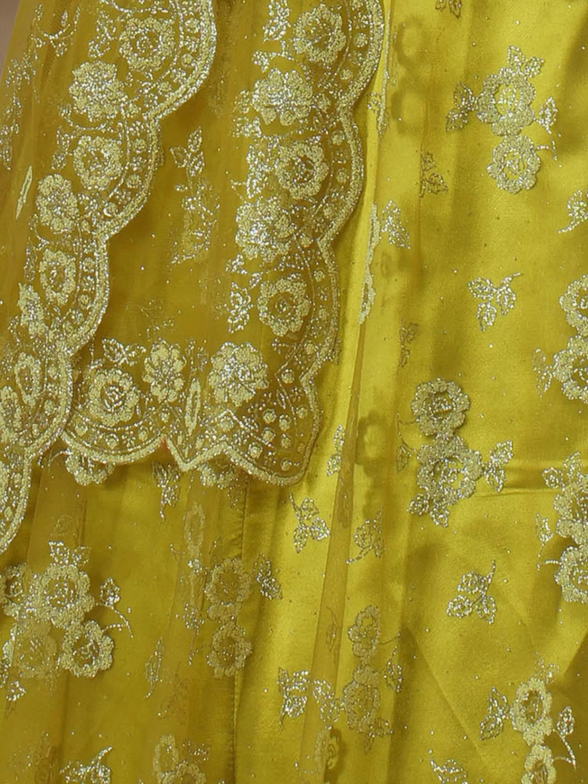 Odette Yellow Net  Embroidered Stitched Gown  for Women