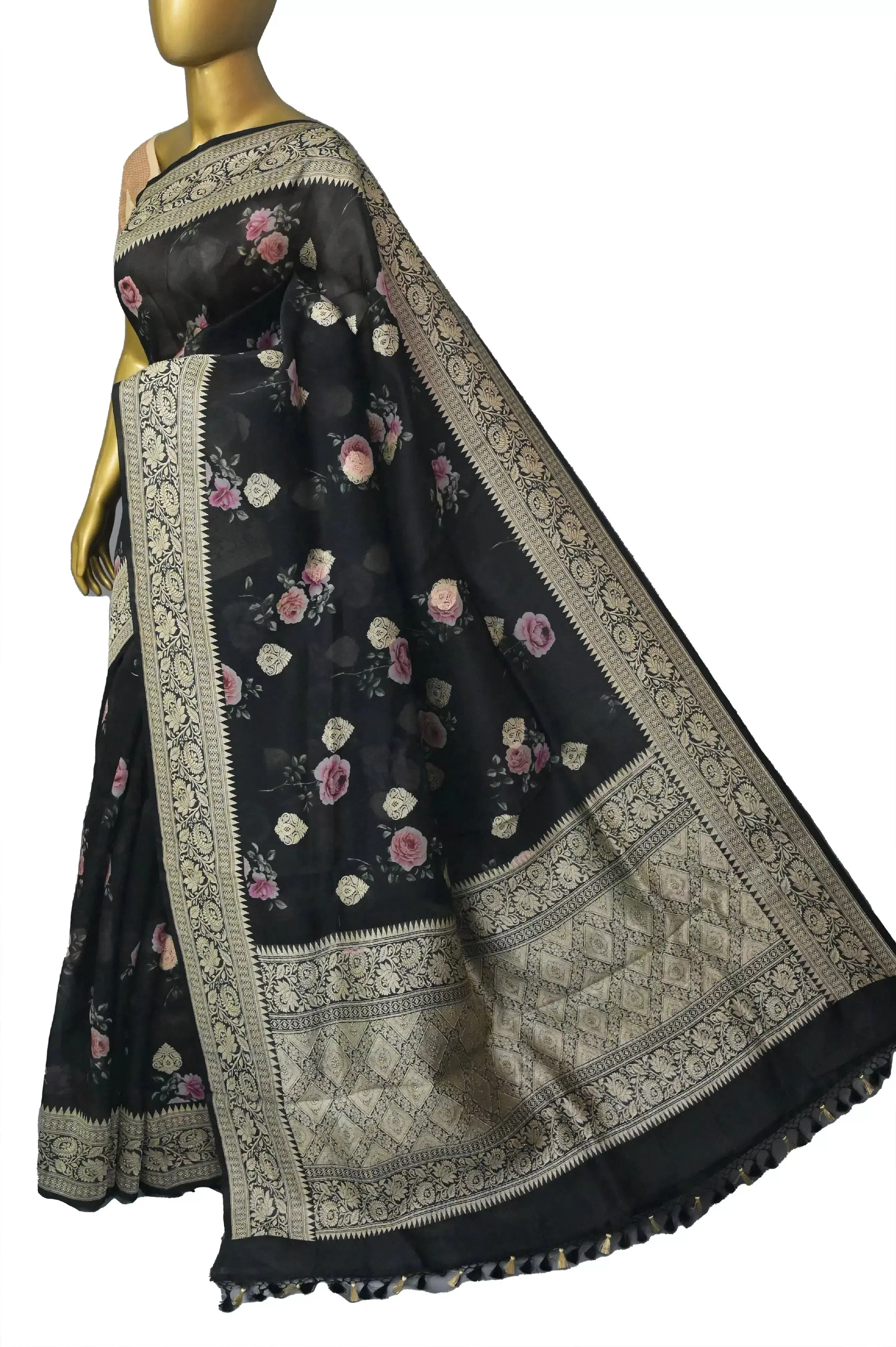 Onyx Black Color Organza Banarasi Saree with Digital Print Work