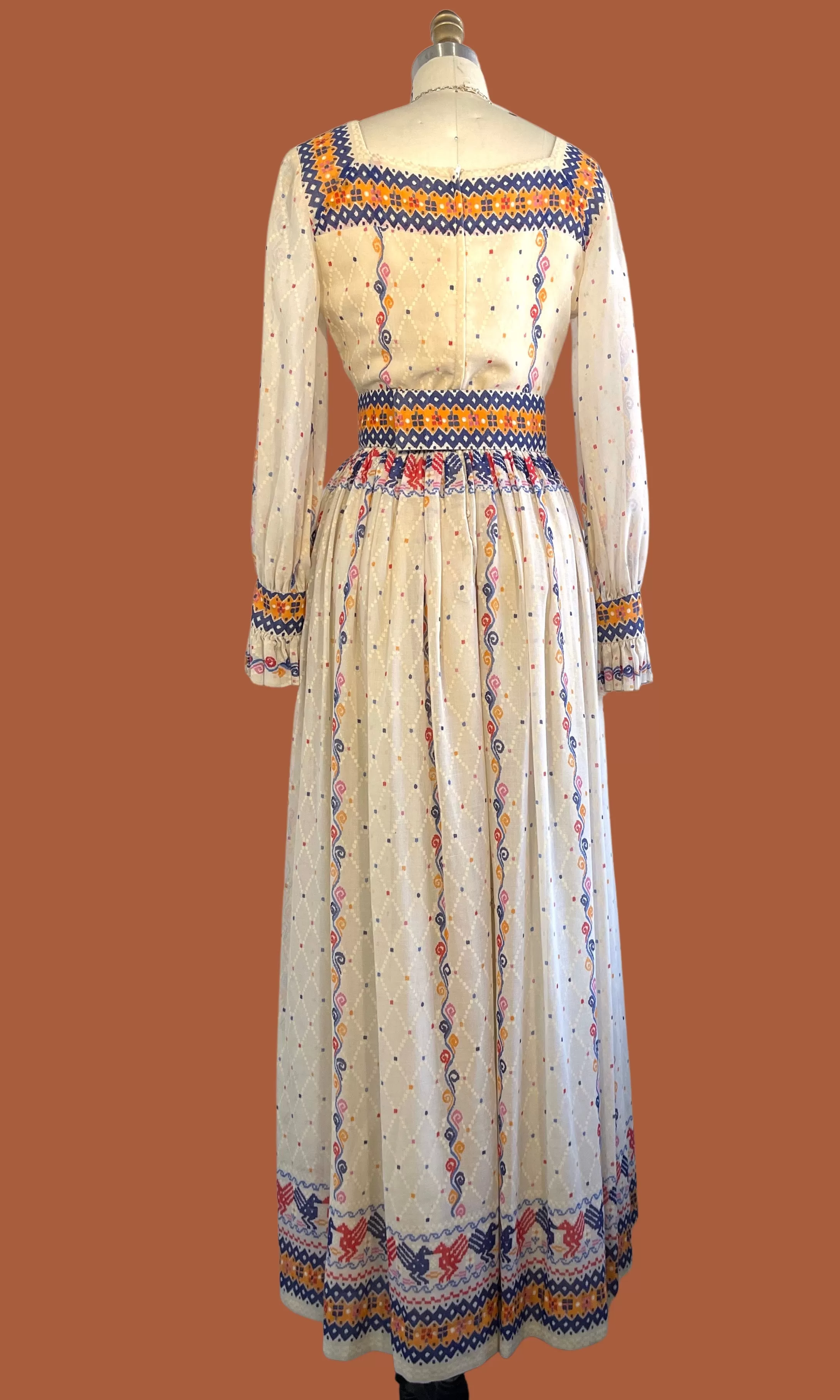 OSCAR DE LA RENTA 70s Folk Print Dress  Small Medium