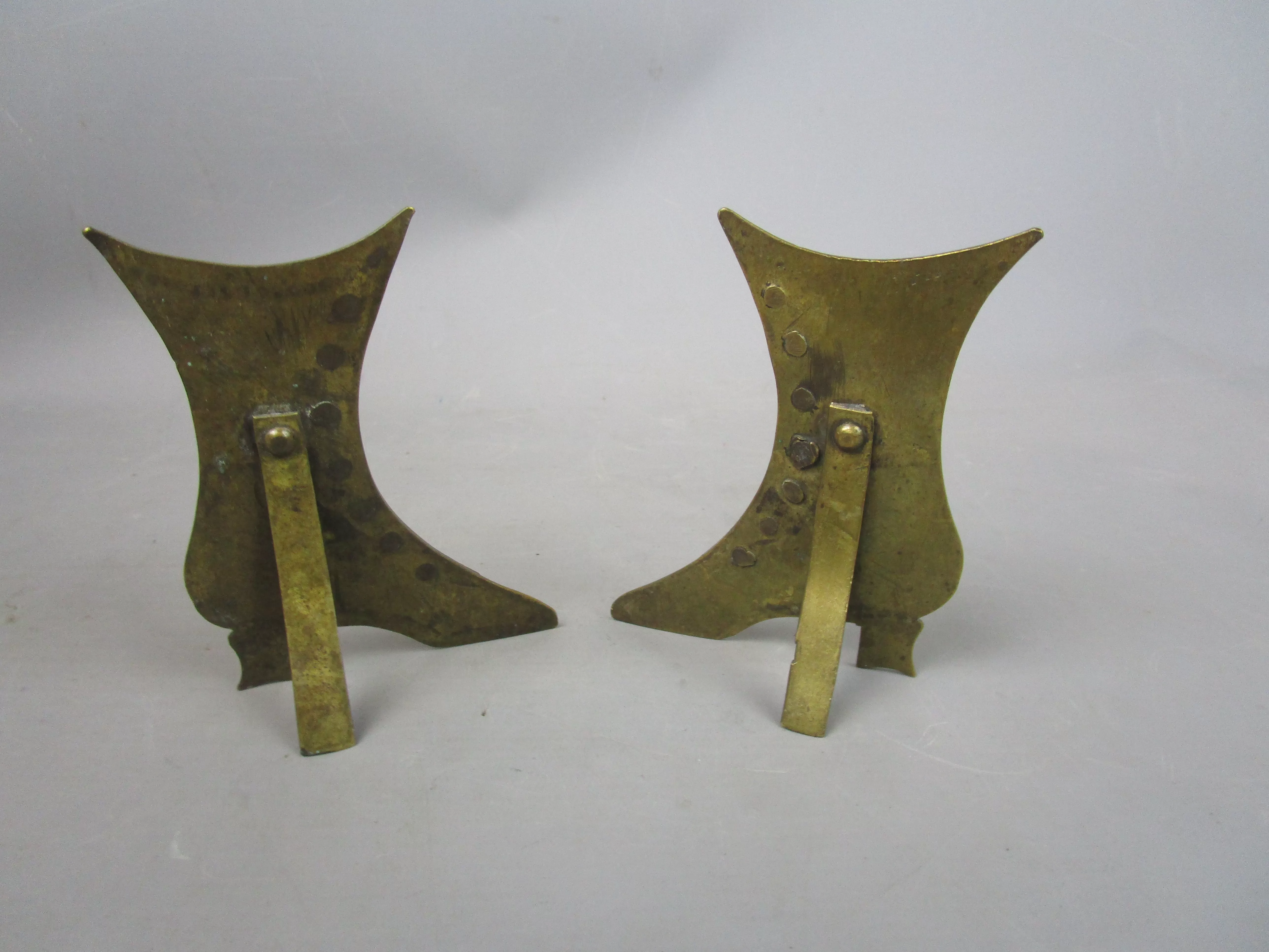 Pair Of Brass Studded Mantle Boots Antique Victorian c1890