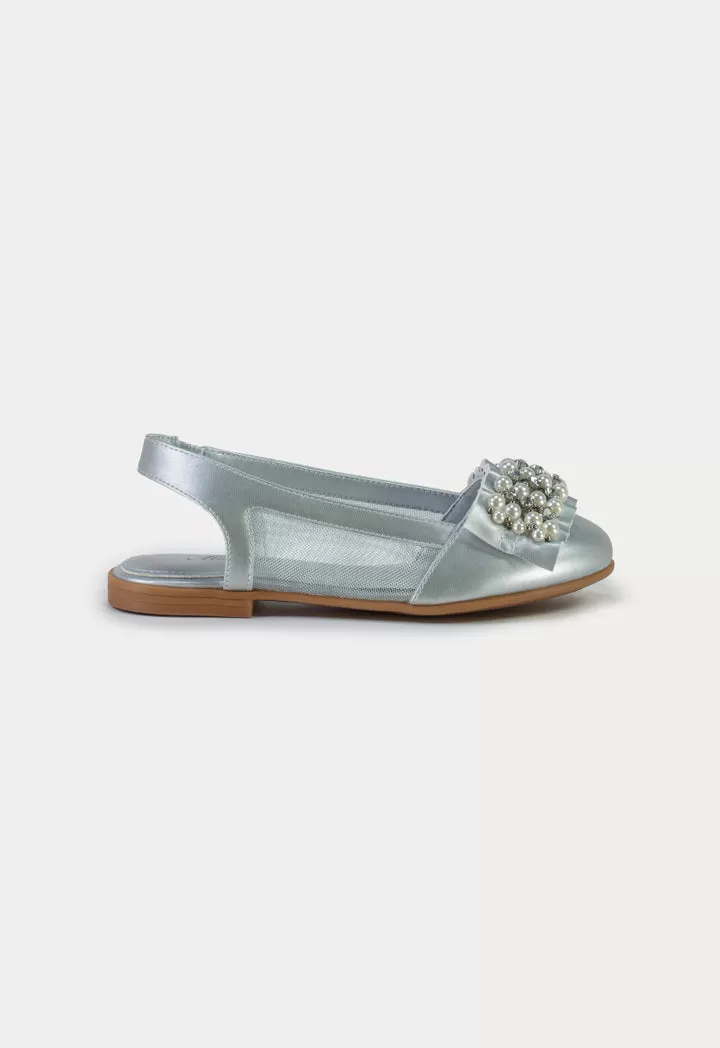 Pearly Crystals Open Back Flat Shoes