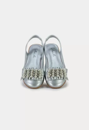 Pearly Crystals Open Back Flat Shoes