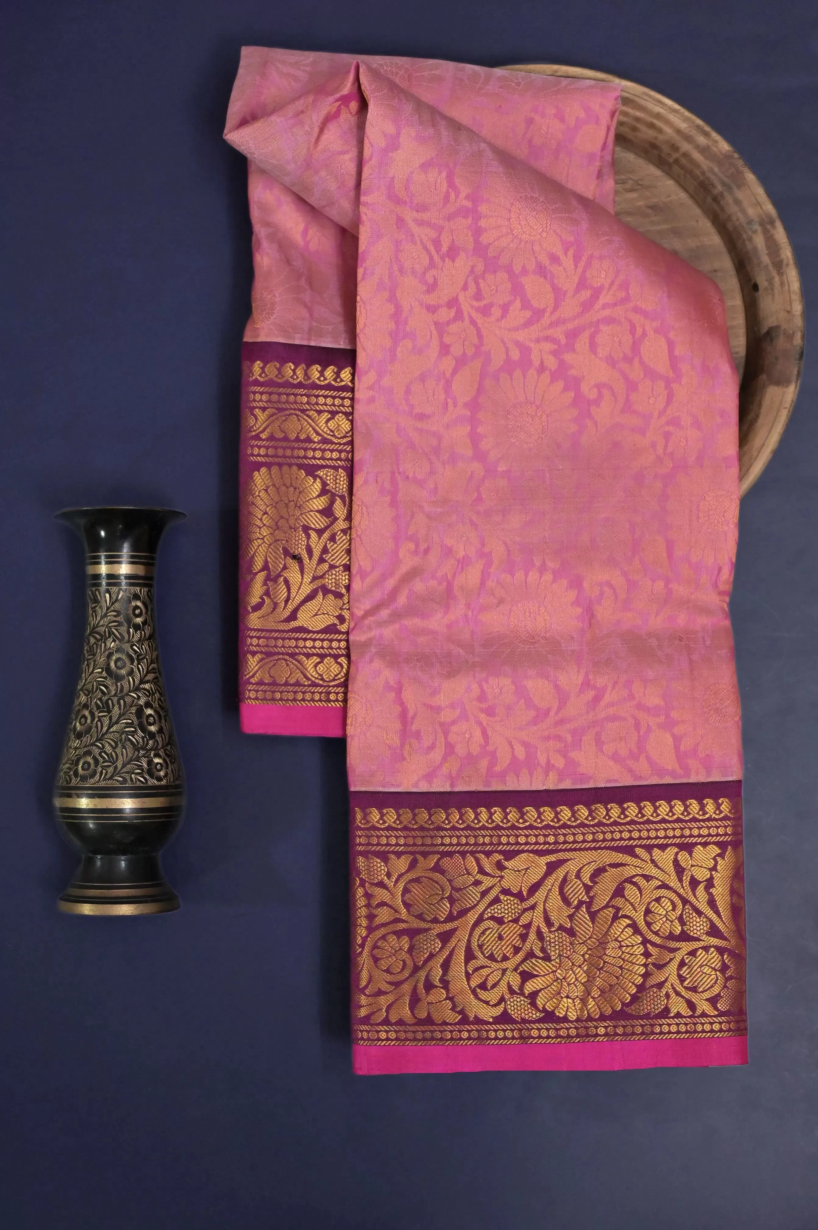 Pink Brocade Gadwal Silk Saree with Kanchi Border