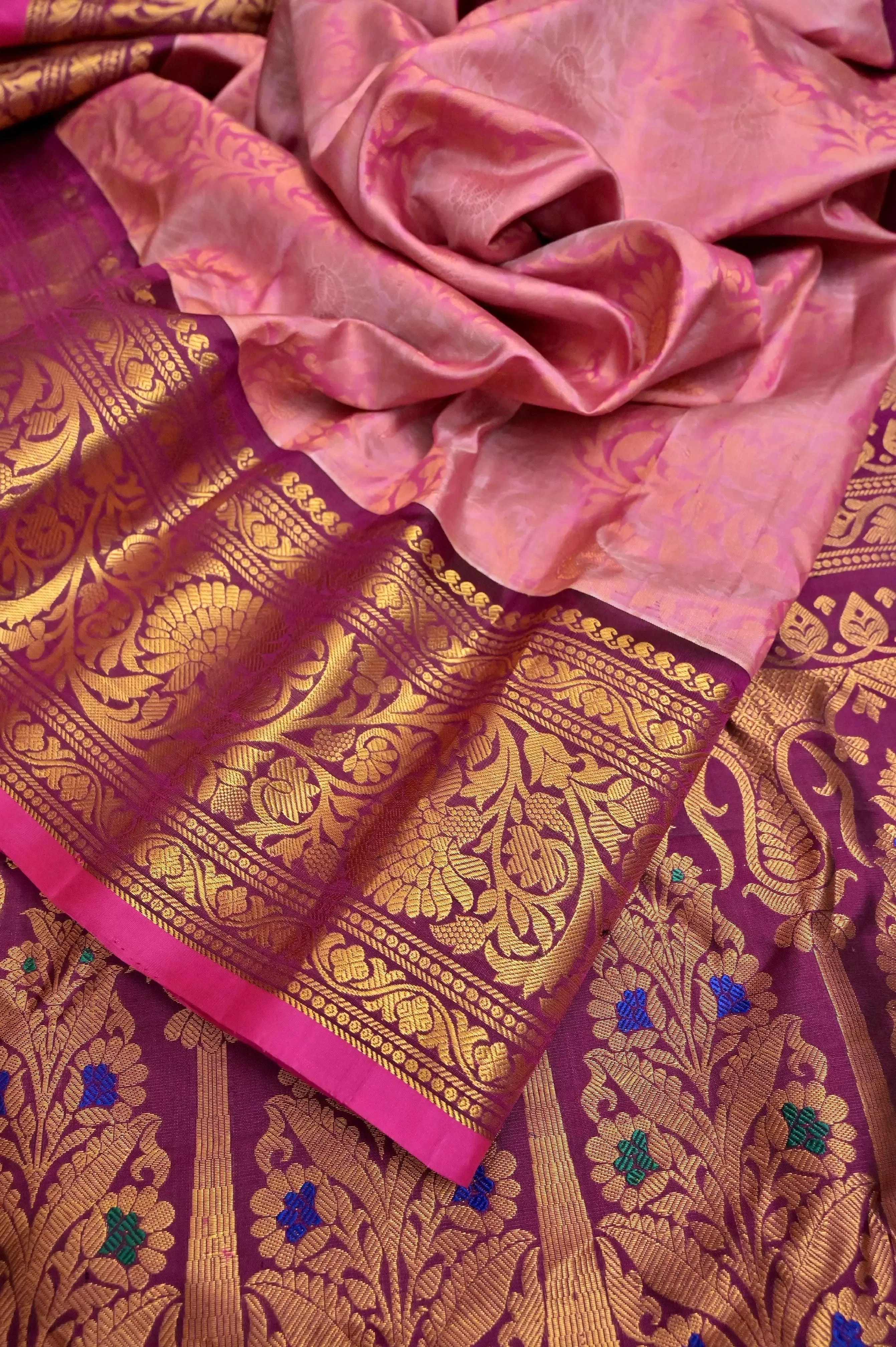 Pink Brocade Gadwal Silk Saree with Kanchi Border