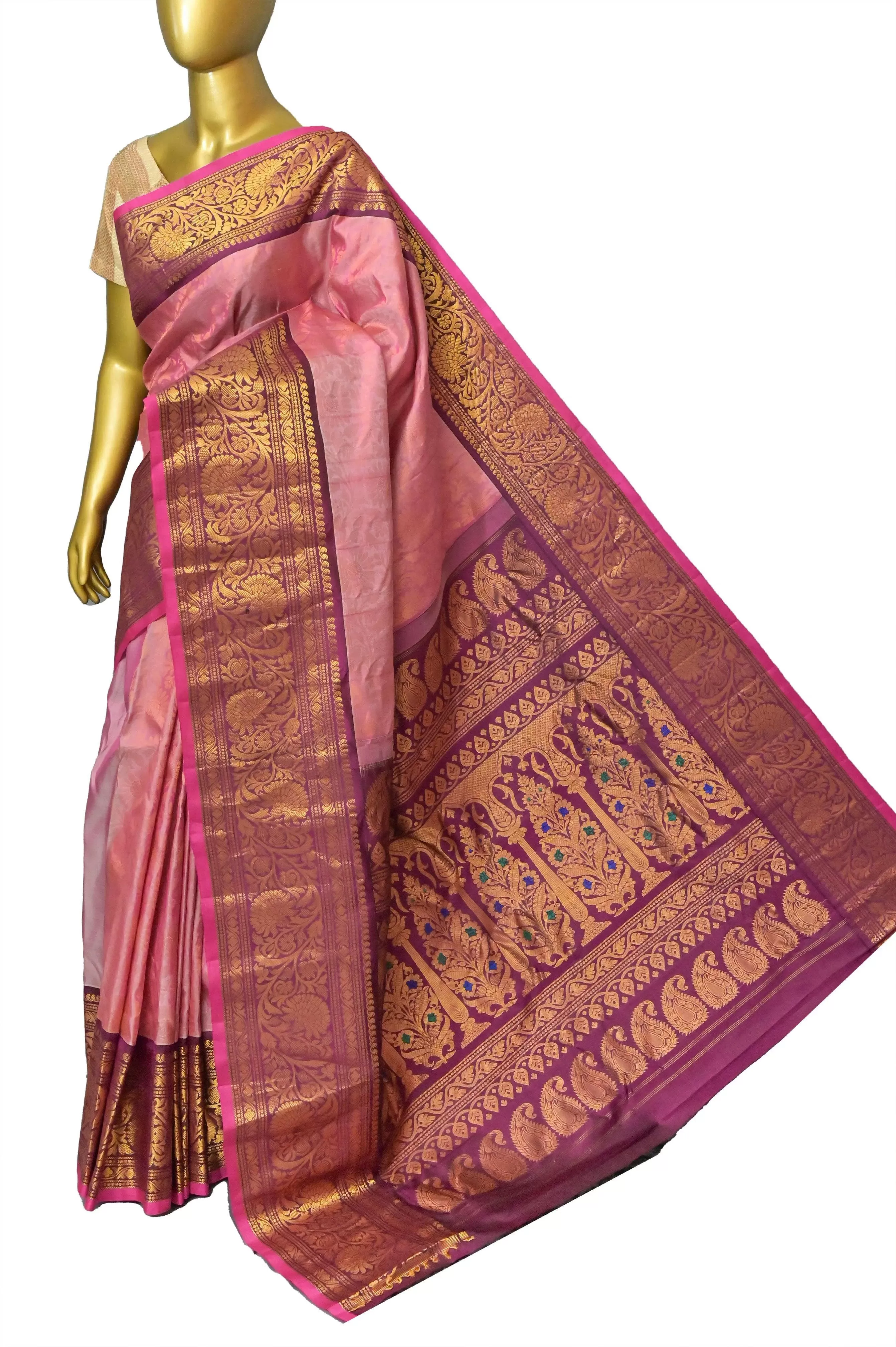 Pink Brocade Gadwal Silk Saree with Kanchi Border