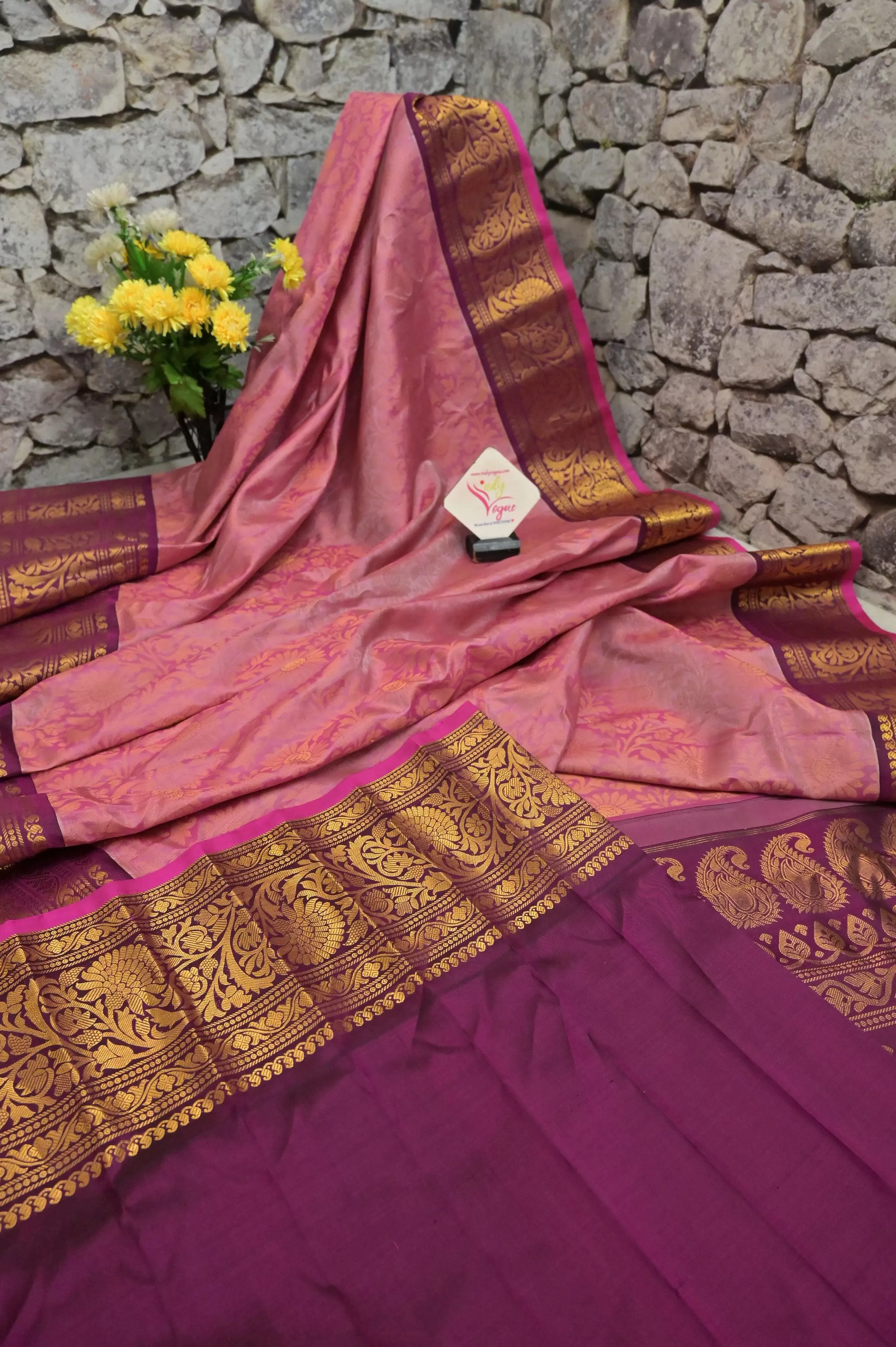 Pink Brocade Gadwal Silk Saree with Kanchi Border