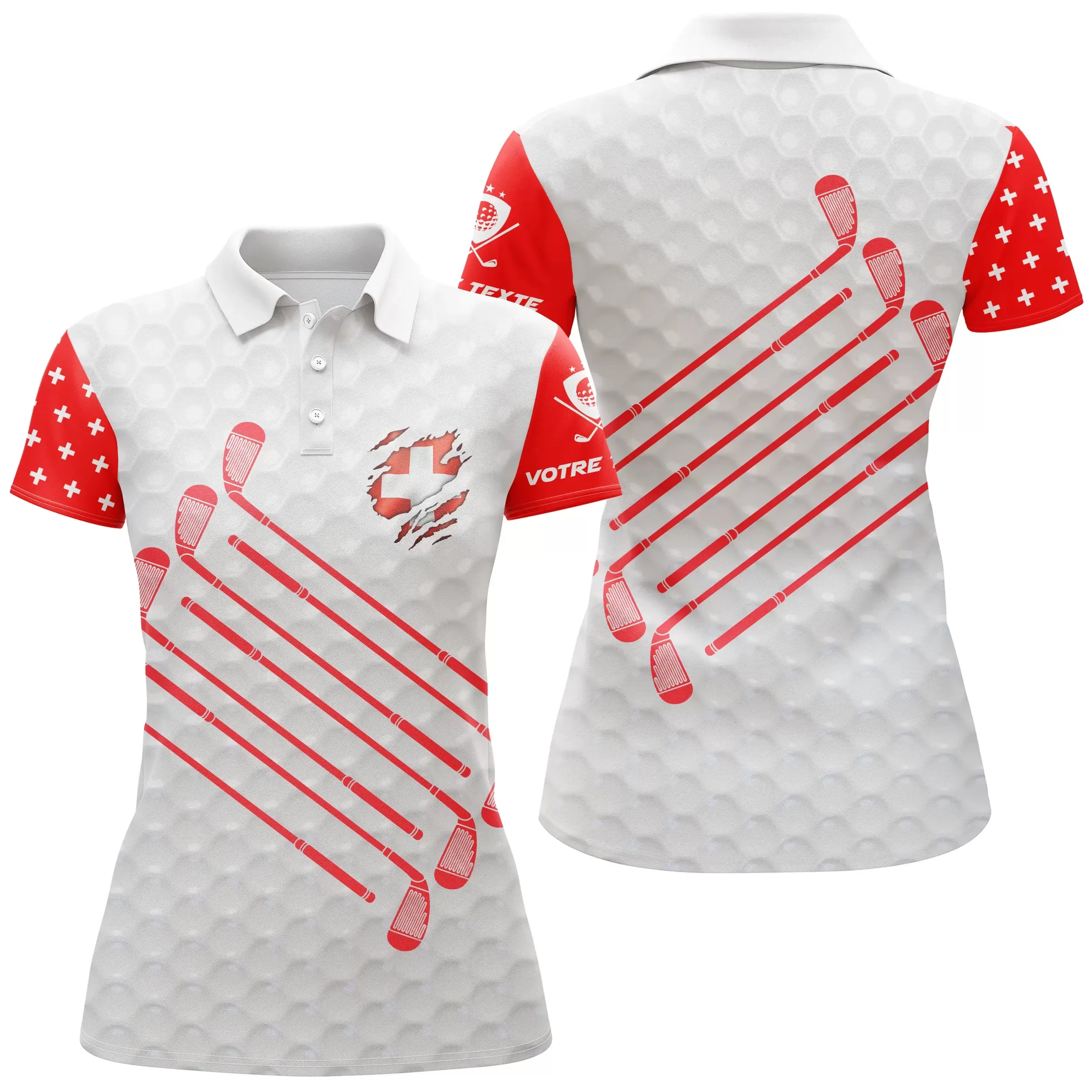 Polo de Golf Personnalisé, Cadeau Original Golfeur, Polo Homme Femme, Balle de Golf, Club de Golf, Drapeau Suisse - CTS29062228