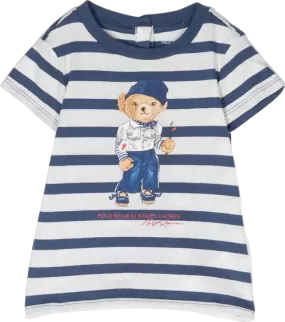 Polo Ralph Lauren Navy Blue / White Striped Polo Bear Motif T-shirt BNWT 6 Years