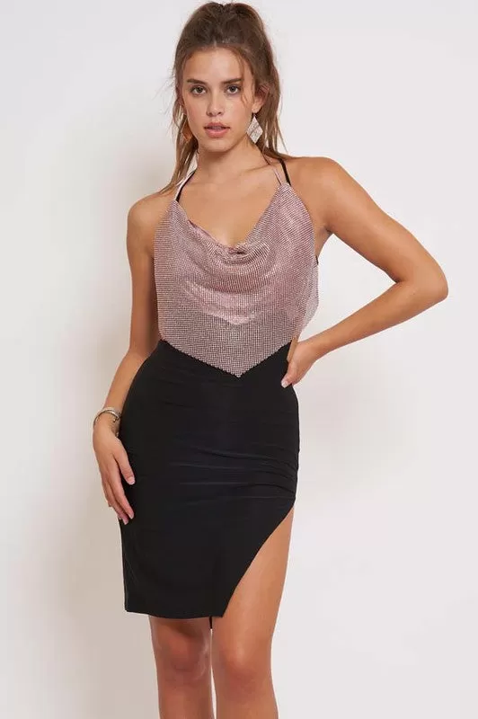 Rhinestone Cowl Neck Top