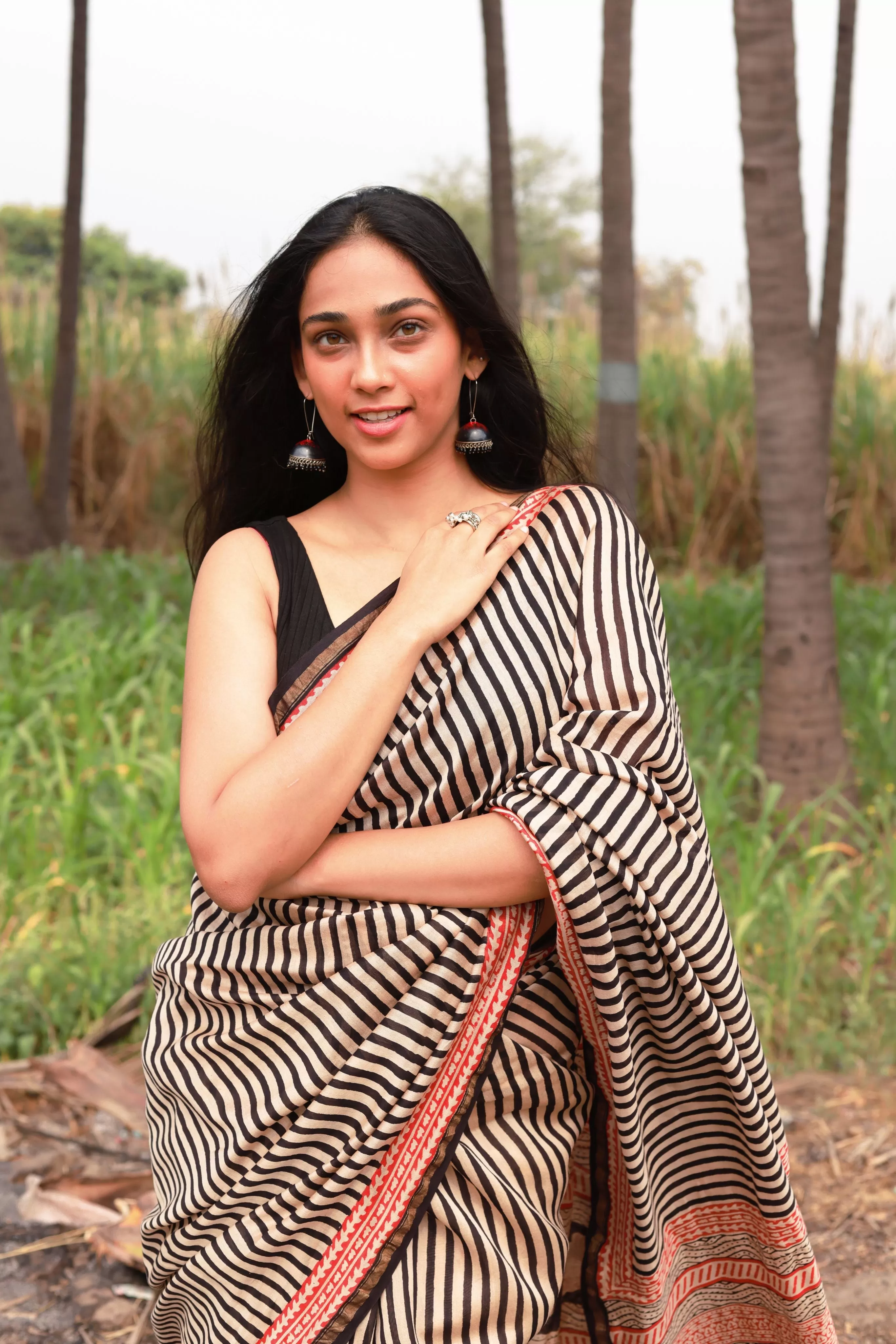 Roheda stripes black Syahi Begar Chanderi Saree