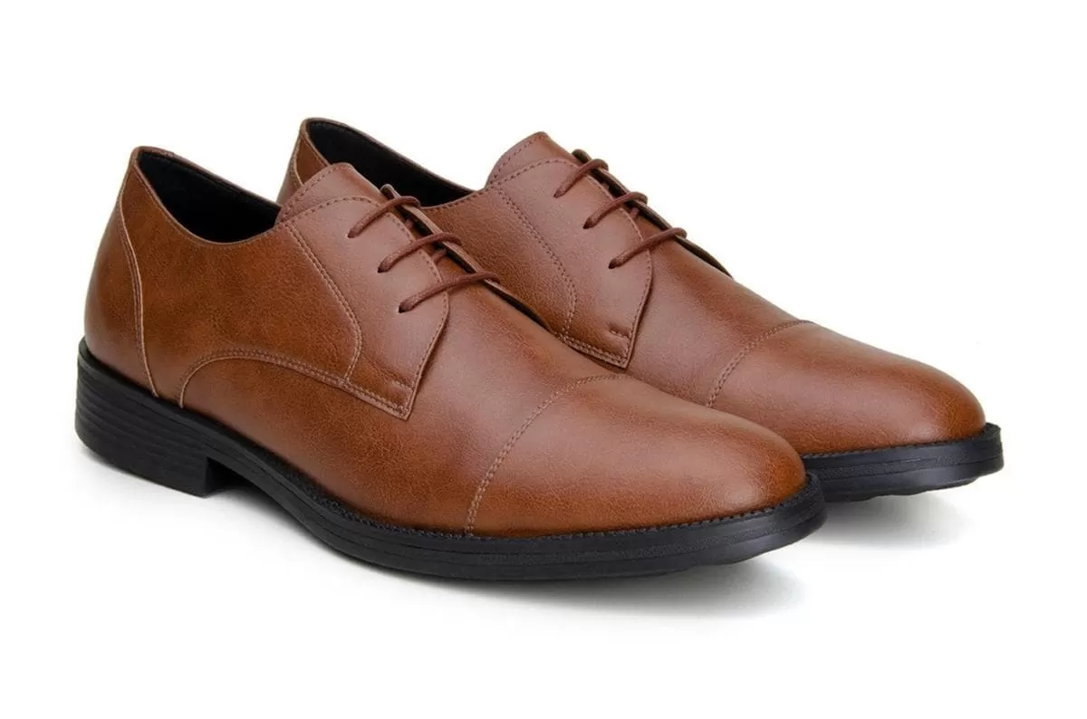 'Roma' classic vegan leather derby by Vincente Verde -  cognac