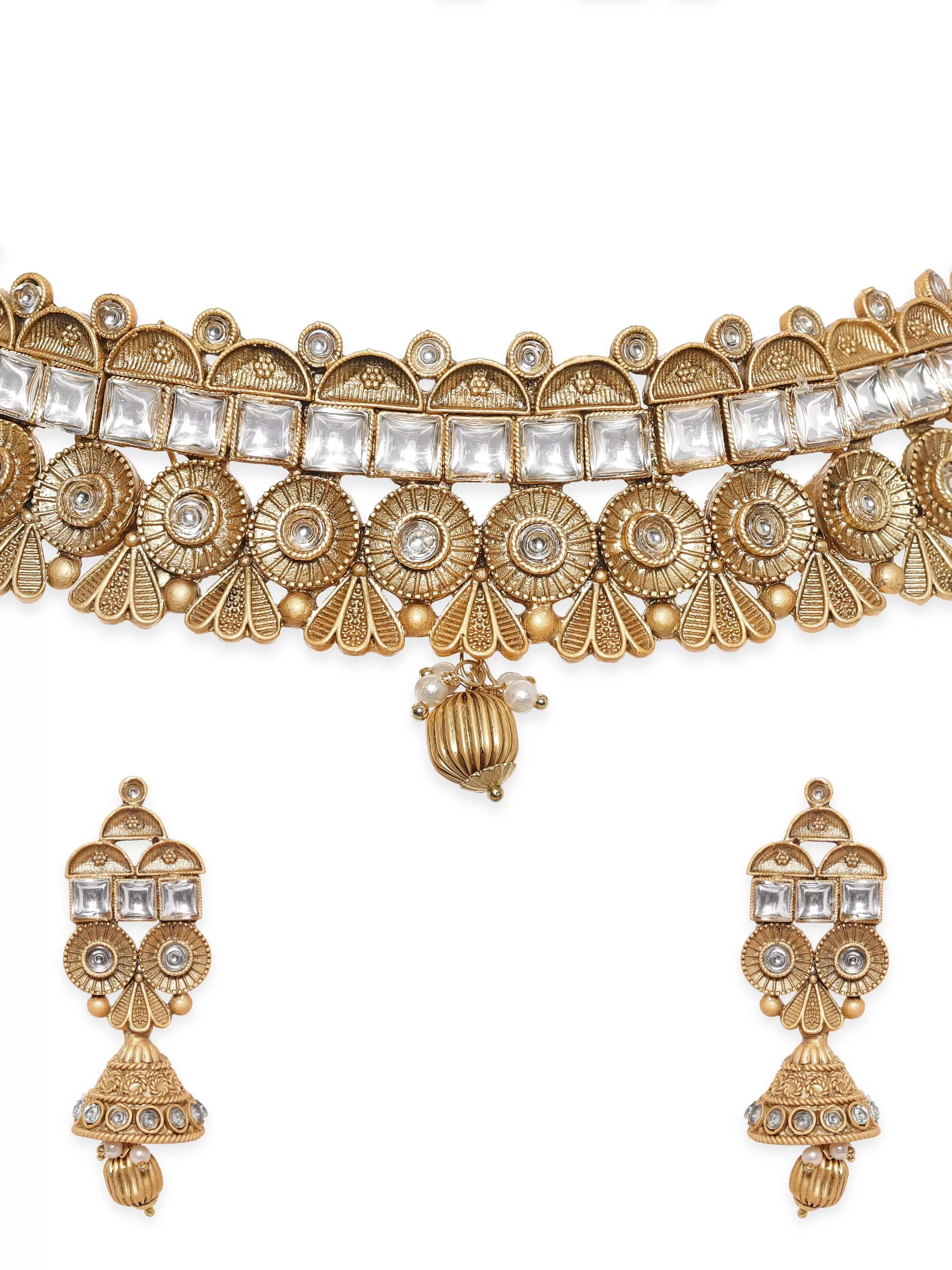 Rubans Exquisite Gold-toned choker set with white stone accents