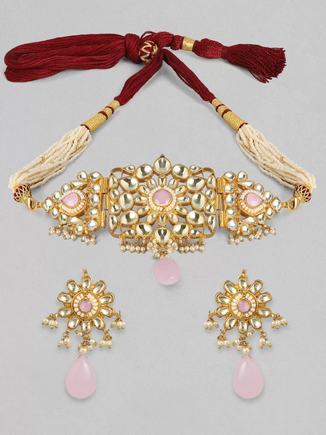 Rubans Luxury 24K Gold Plated Handcrafted Pachi Kundan with Gem Stone Choker Set