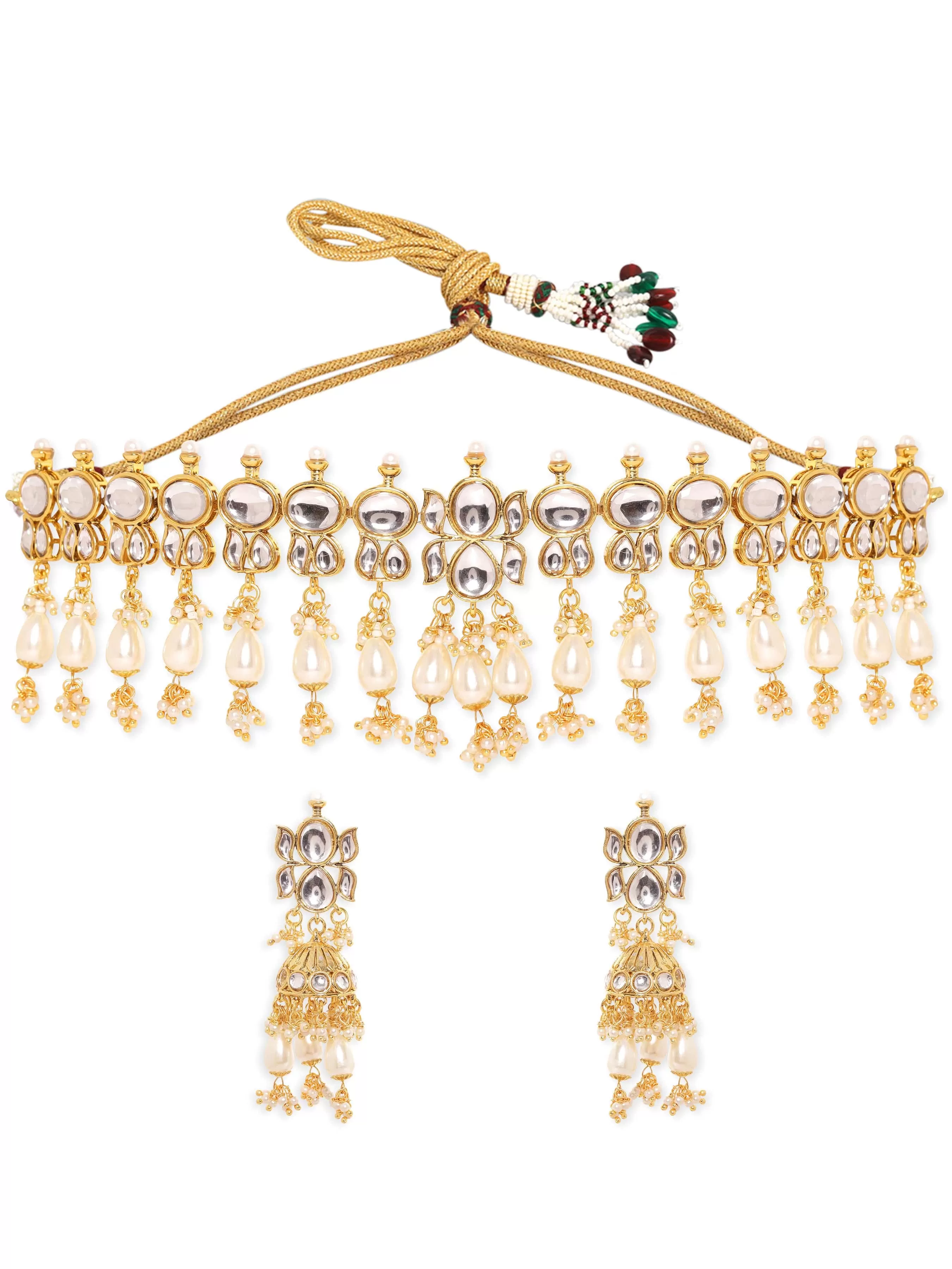 Rubans Opulent Opulence 22K Gold Plated Kundan pearl beaded Choker jewelry Set