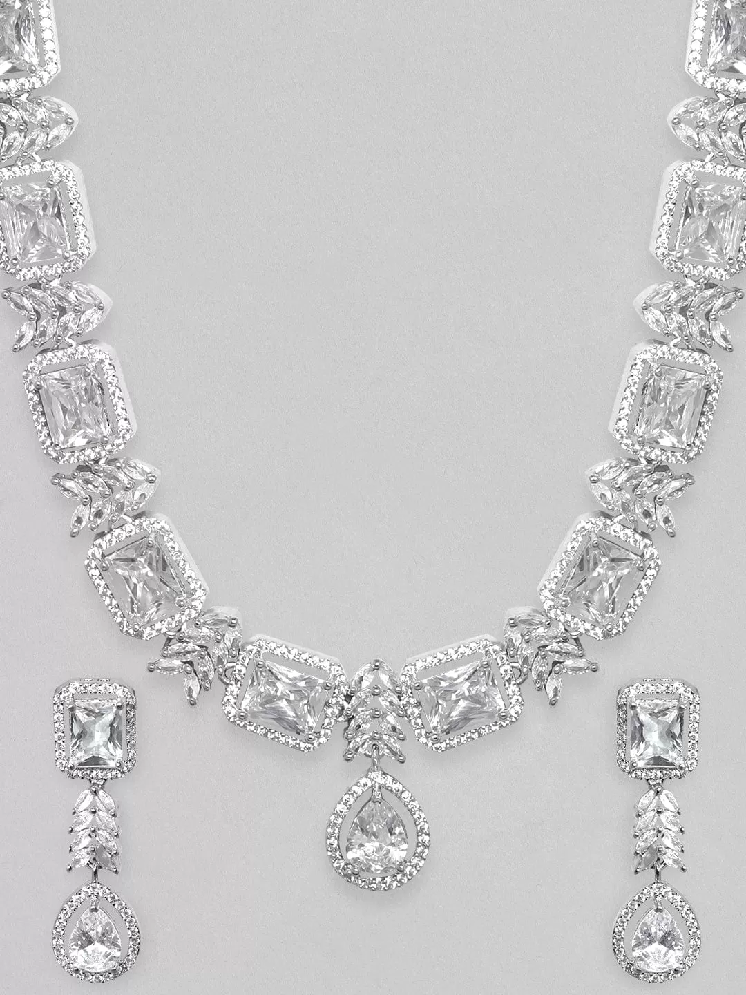 Rubans Rhodium Plated Zirconia Studded Party Wear Necklace Set