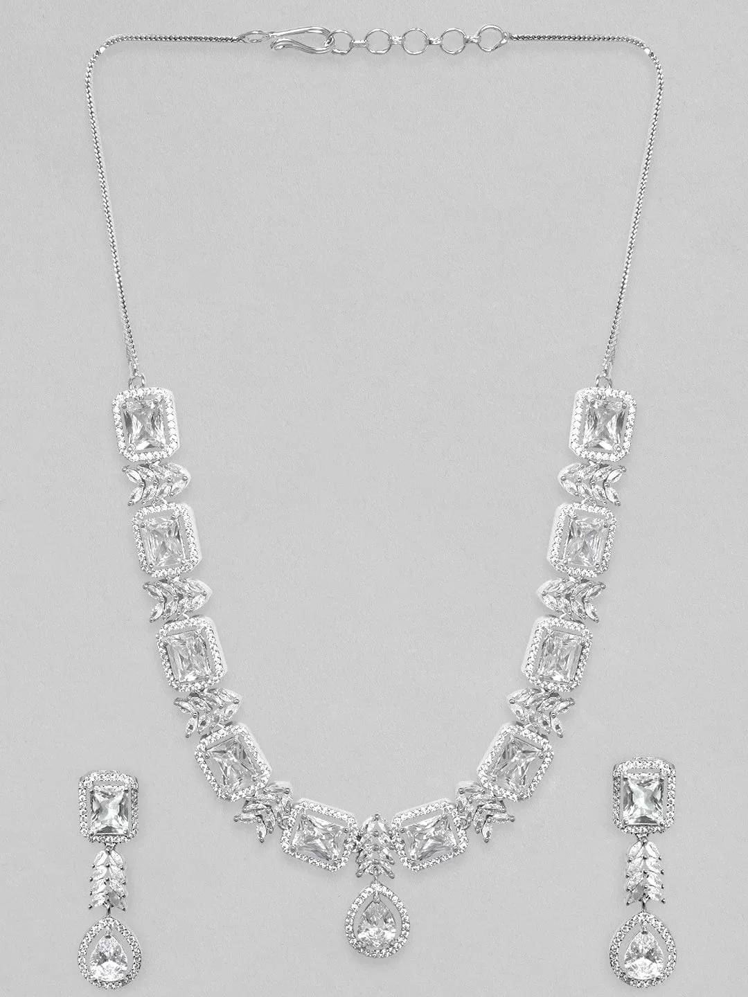 Rubans Rhodium Plated Zirconia Studded Party Wear Necklace Set