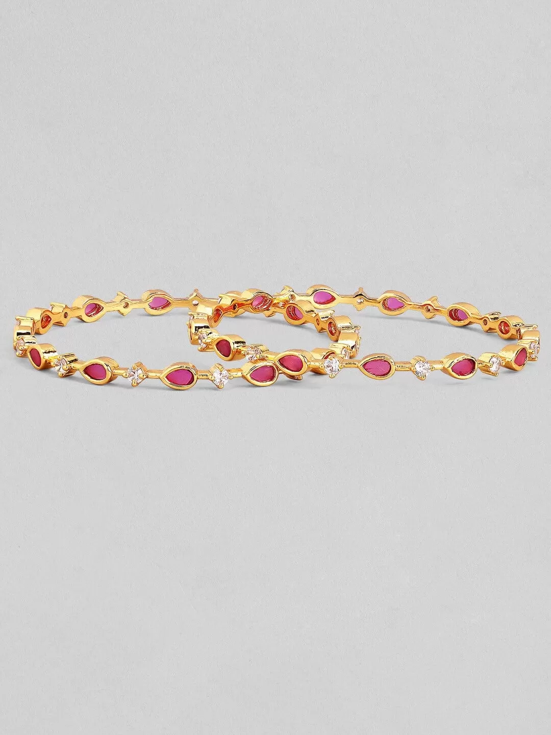 Rubans Set Of 2 Gold-Plated Studded Handcrafted Bangles