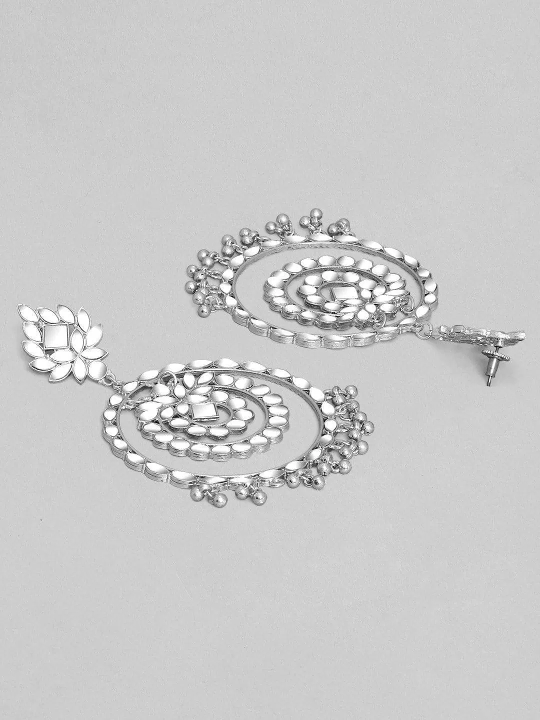 Rubans Silver Plated Festive Mirror Chandbali Earrings