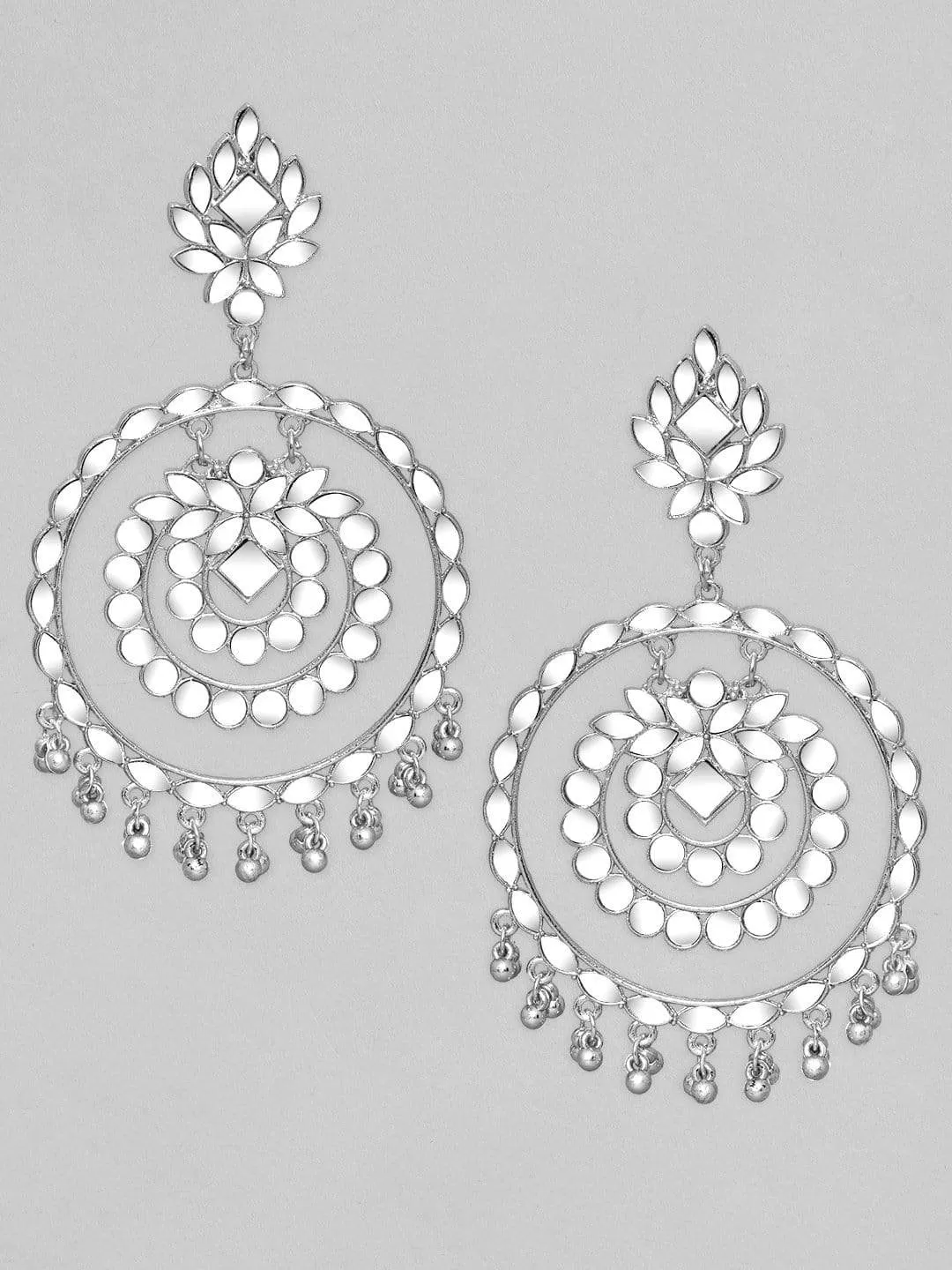 Rubans Silver Plated Festive Mirror Chandbali Earrings