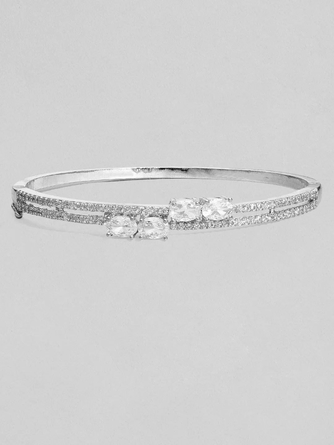 Rubans Silver-Plated Handcrafted Zircon Bangle-Style Bracelet