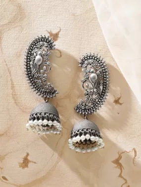 Rubans Women Silver-Toned Dome Shaped Jhumkas Earrings