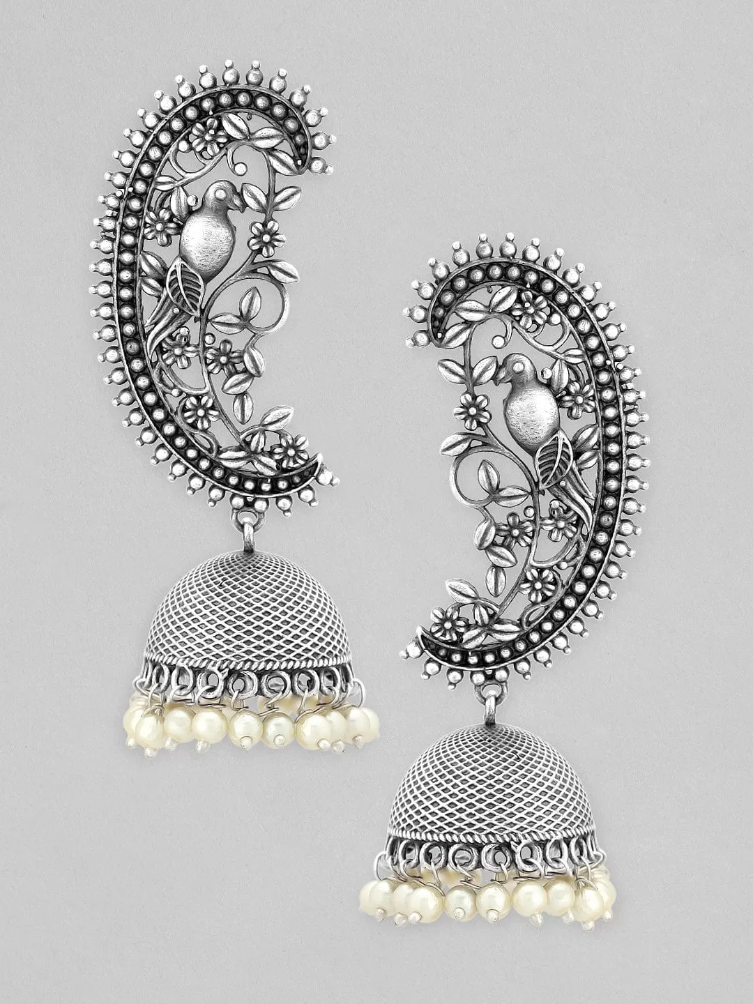 Rubans Women Silver-Toned Dome Shaped Jhumkas Earrings