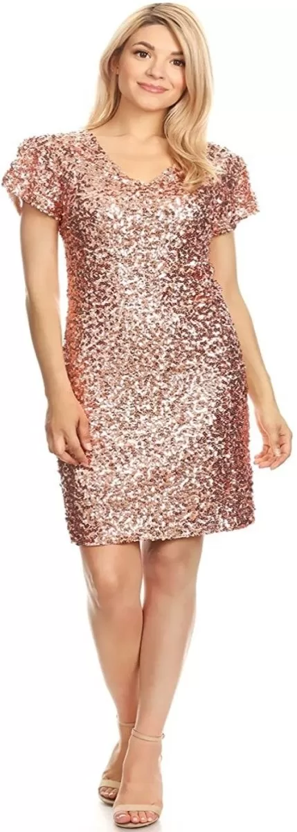 Sexy Short Sleeve Sequin Body-con Mini Cocktail Party Club Dress