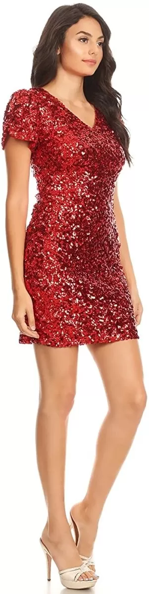 Sexy Short Sleeve Sequin Body-con Mini Cocktail Party Club Dress